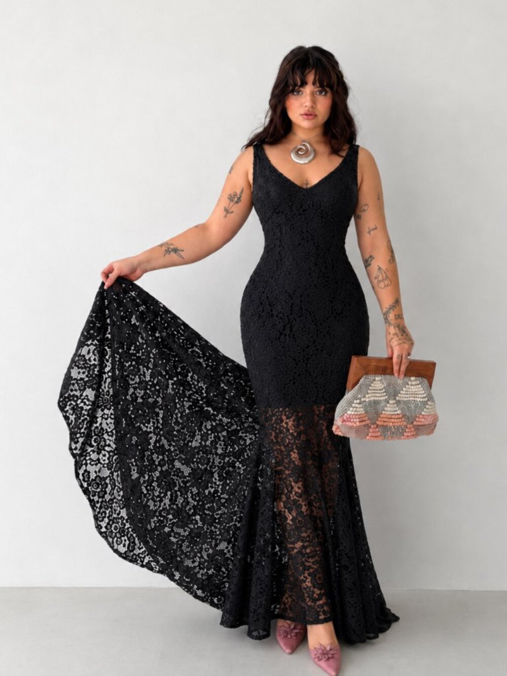 Y2K Le Chateau Black Lace Maxi Gown Dress Size Small Formal Gothic (a)